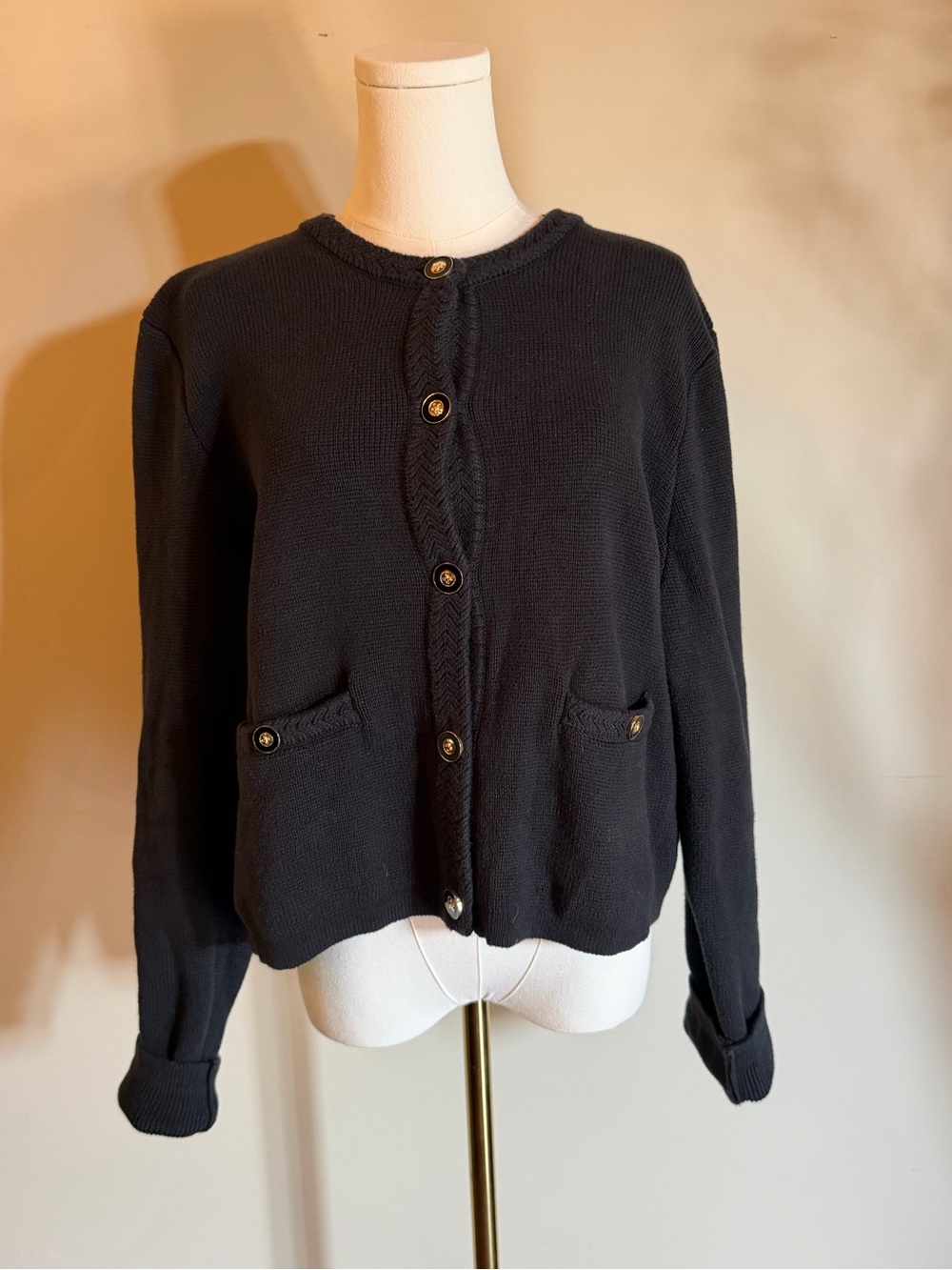 J. Crew Black Knit Button Front Cardigan with Pocket Buttons